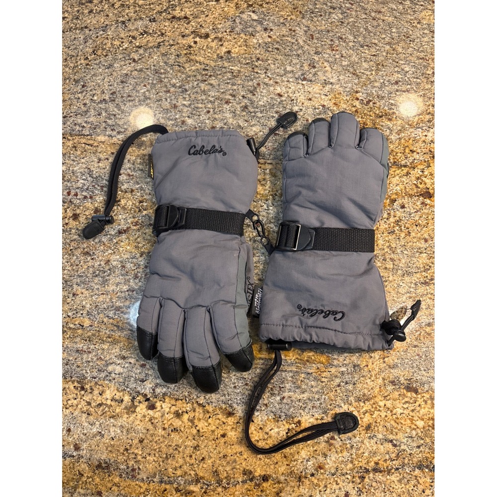 Cabelas Gore-Tex Thinsulate 150g Winter Gloves Gray Leather Palm Small Regular
